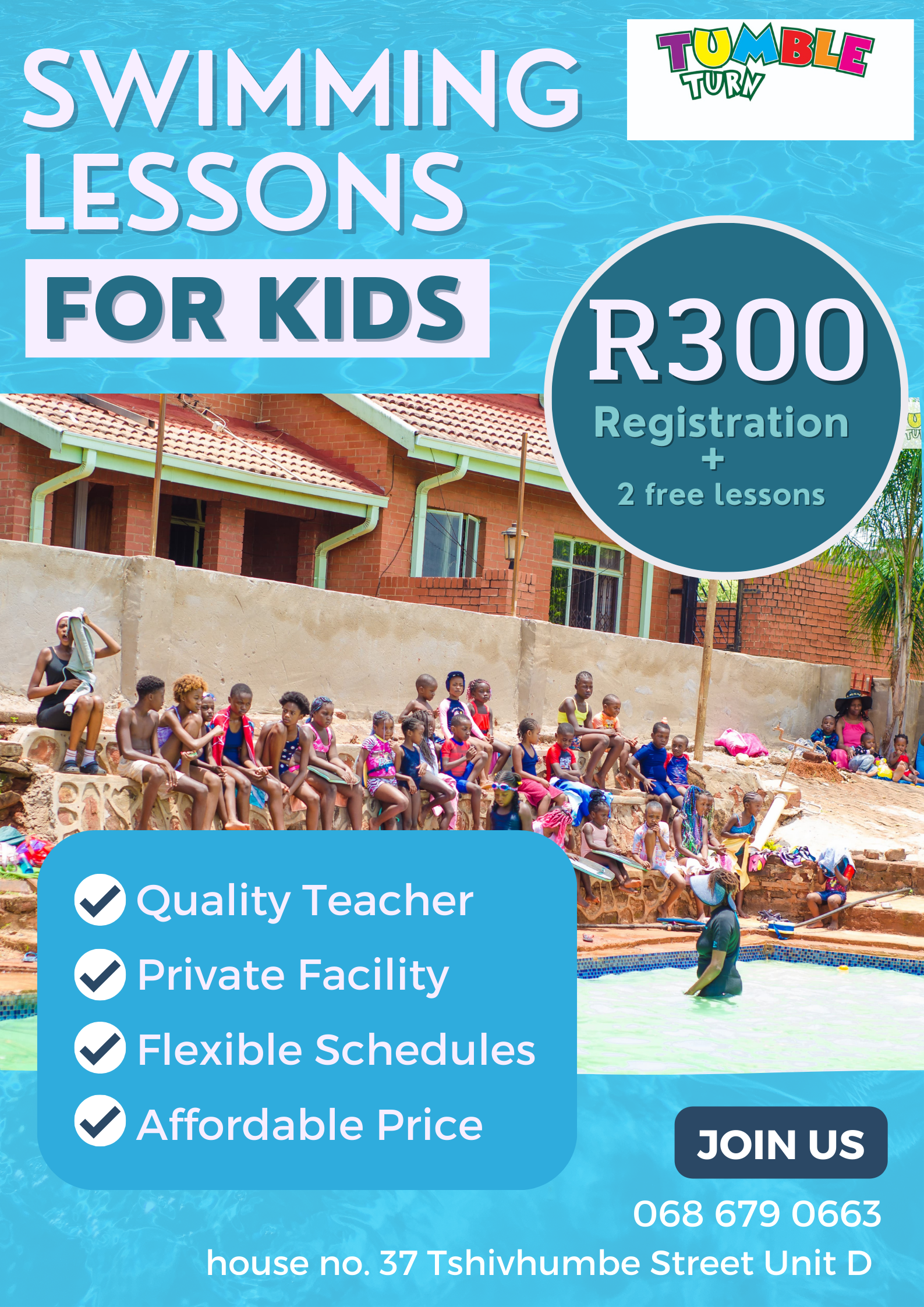 Blue Modern Swimming Lessons Poster